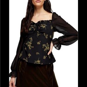 TOPSHOP CHIFFON PALERMO‎ BLOUSE IN BLACK MULTI